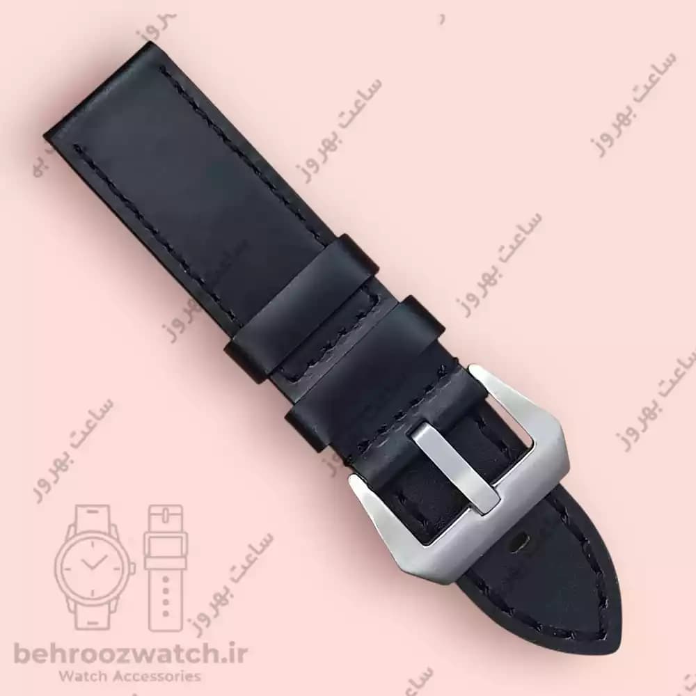 بند ساعت مچی چرم اسپرتی سایز 24 مشکی — تصویر ۲