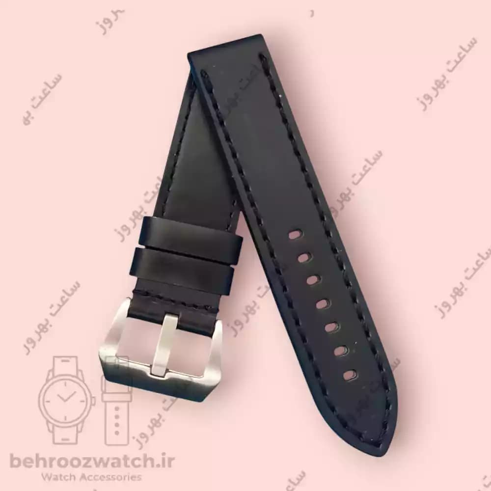 بند ساعت مچی چرم اسپرتی سایز 24 مشکی — تصویر ۴