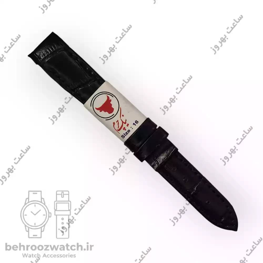 بند ساعت فیکس نیک چرم طبیعی کروکودیلی مشکی 16 — تصویر ۳
