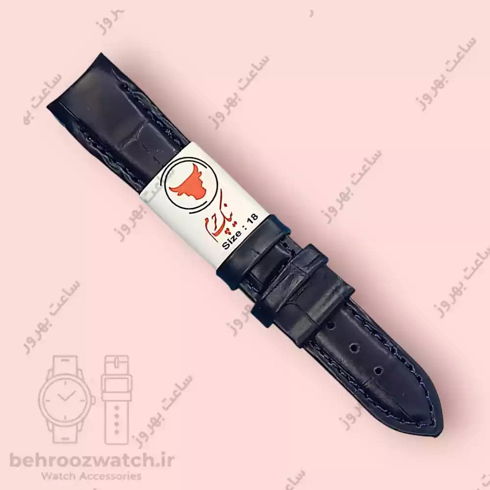 بند ساعت فیکس نیک چرم طبیعی کروکودیلی سرمه ای 18 — تصویر ۲