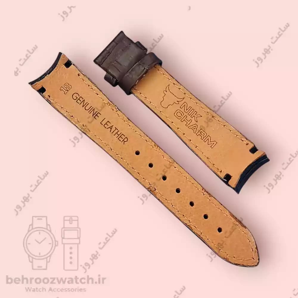 بند ساعت فیکس نیک چرم طبیعی کروکودیلی کاکائویی 18 — تصویر ۴