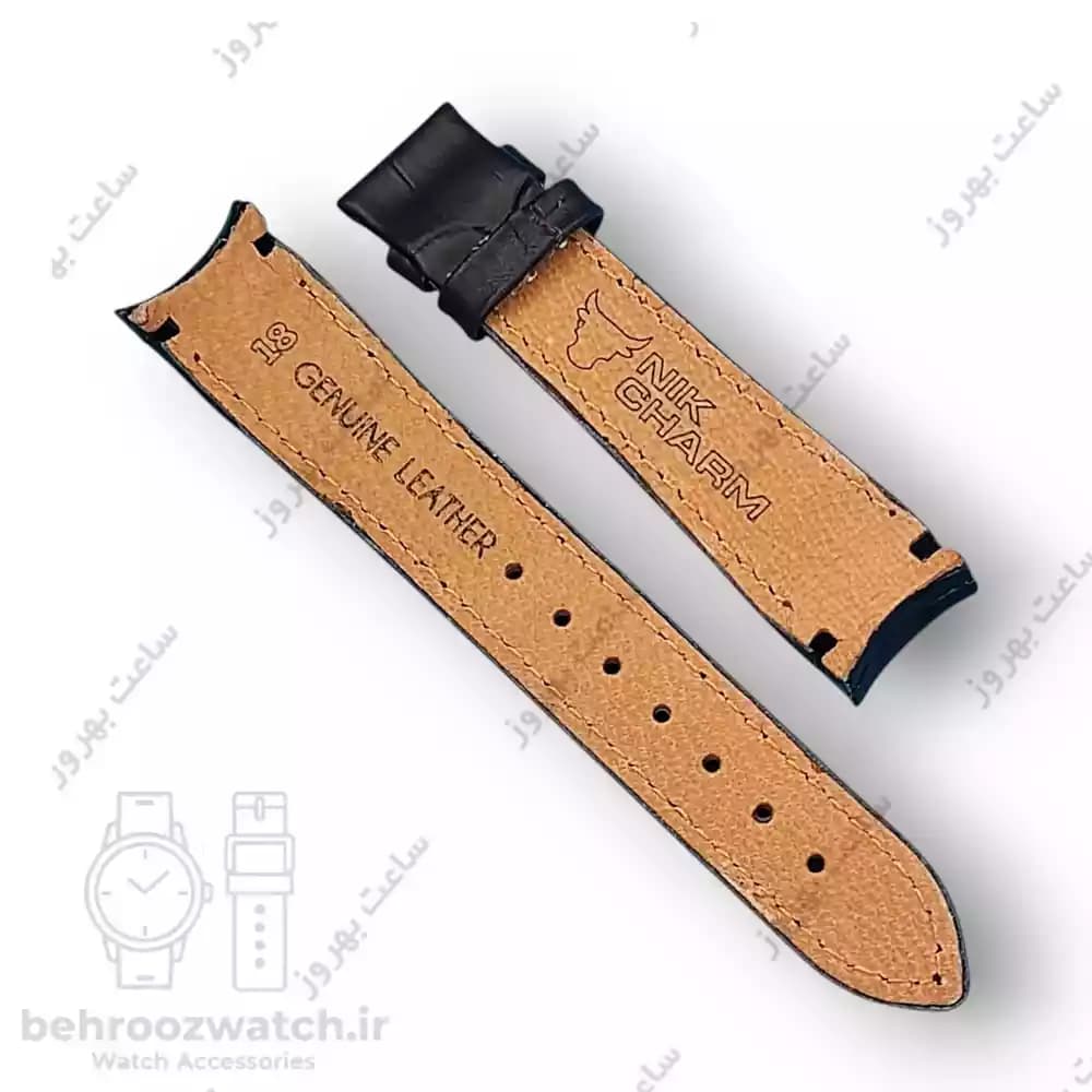 بند ساعت فیکس نیک چرم طبیعی کروکودیلی مشکی 18 — تصویر ۳