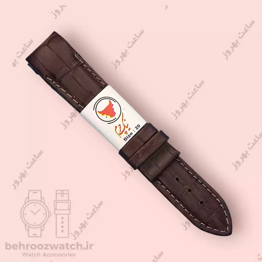 بند ساعت فیکس نیک چرم طبیعی کروکودیلی کاکائویی 20 — تصویر ۲
