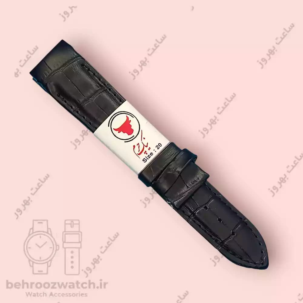 بند ساعت فیکس نیک چرم طبیعی کروکودیلی مشکی 20 — تصویر ۲