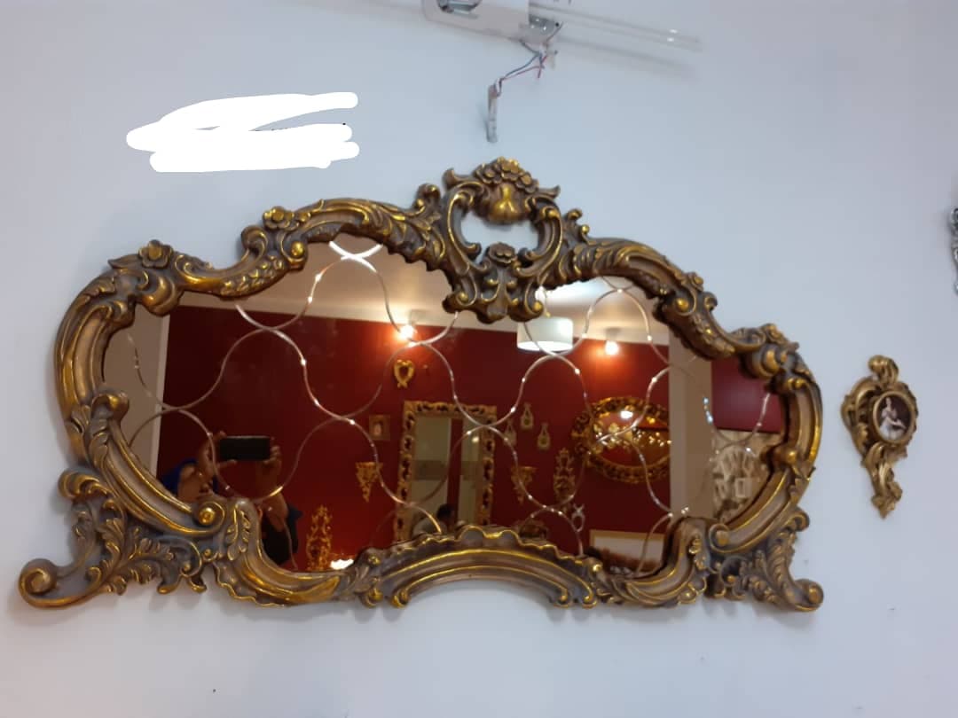 قاب آینه برنز برش دار فایبرگلاس آبکاری طلا کد 102253 — تصویر ۲