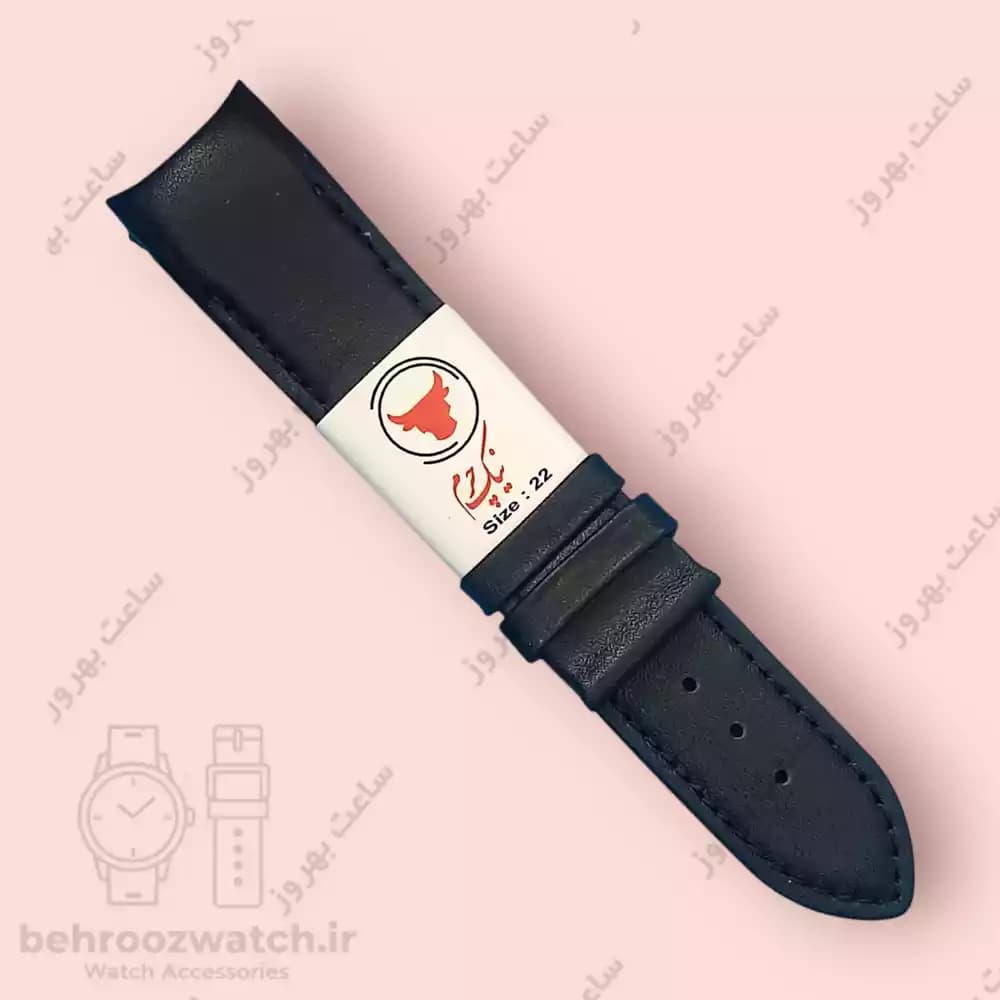بند ساعت فیکس نیک چرم طبیعی ساده مشکی 22 — تصویر ۲