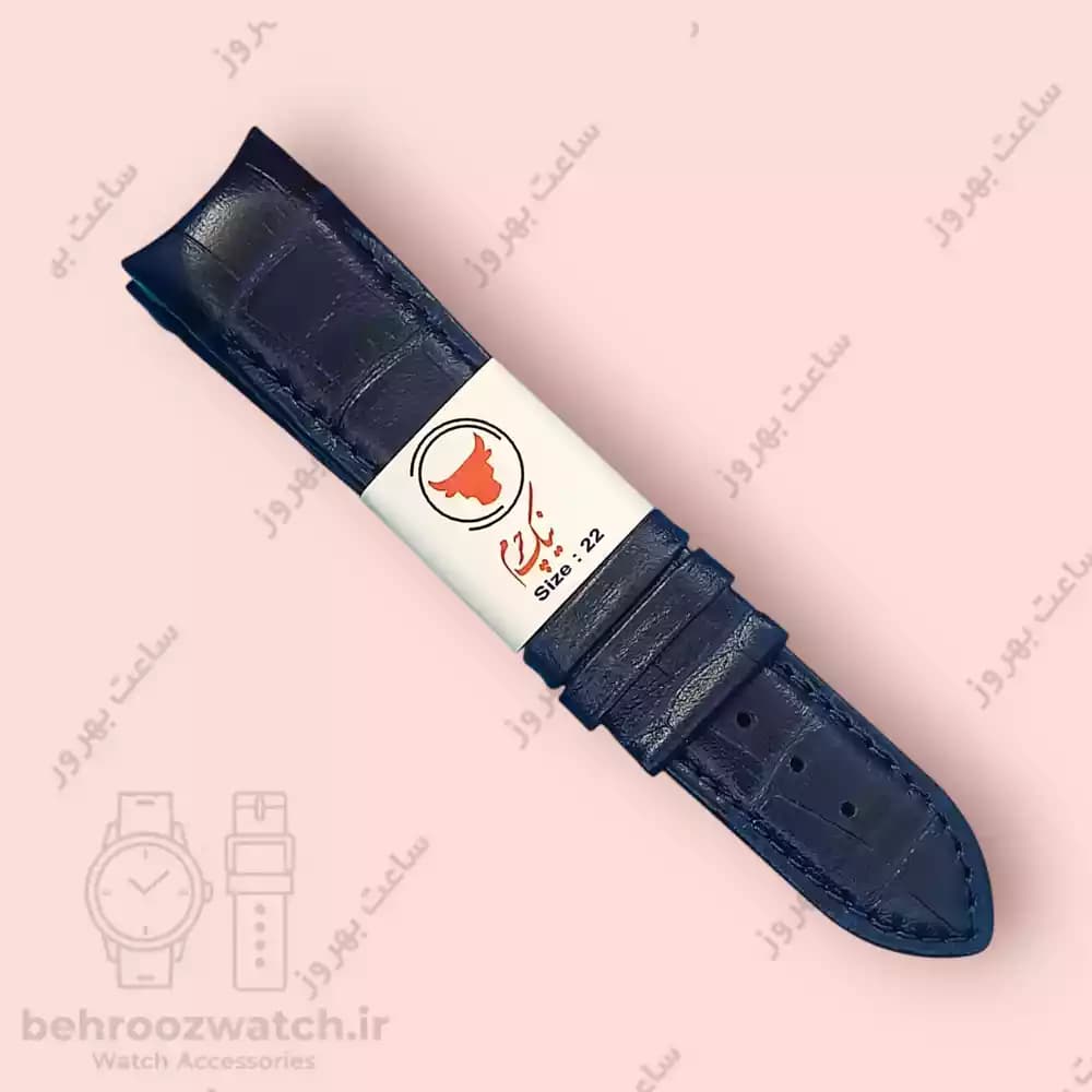 بند ساعت فیکس نیک چرم طبیعی کروکودیلی سرمه ای 22 — تصویر ۲