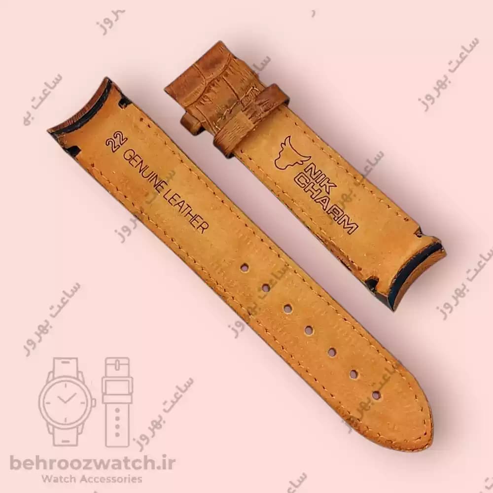بند ساعت فیکس نیک چرم طبیعی کروکودیلی قهوه ای متوسط 22 — تصویر ۴