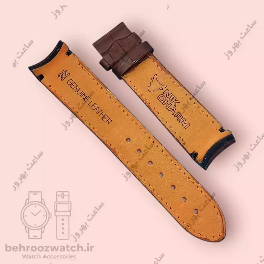 بند ساعت فیکس نیک چرم طبیعی کروکودیلی کاکائویی 22 — تصویر ۴