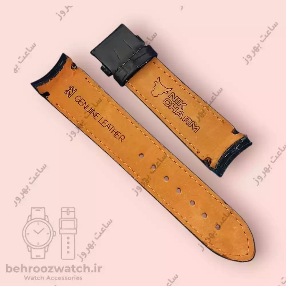بند ساعت فیکس نیک چرم طبیعی کروکودیلی مشکی 22 — تصویر ۴