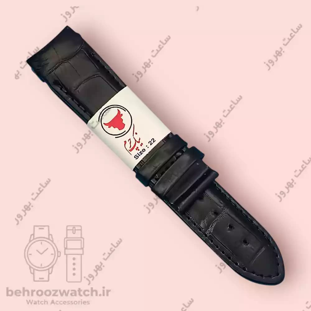 بند ساعت فیکس نیک چرم طبیعی کروکودیلی مشکی 22 — تصویر ۲