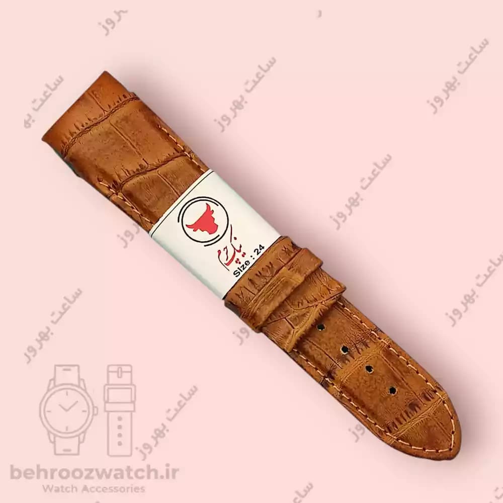 بند ساعت فیکس نیک چرم طبیعی کروکودیلی قهوه ای متوسط 24 — تصویر ۲