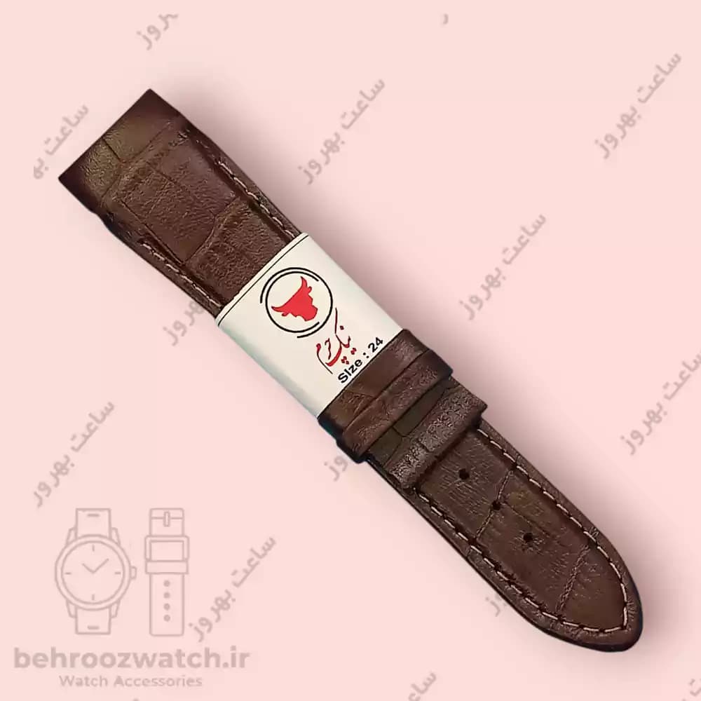 بند ساعت فیکس نیک چرم طبیعی کروکودیلی کاکائویی 24 — تصویر ۲