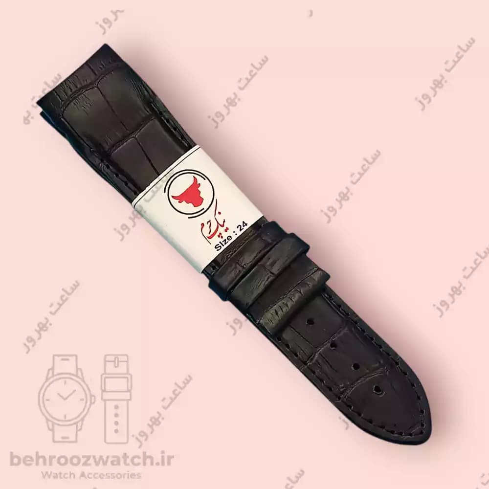 بند ساعت فیکس نیک چرم طبیعی کروکودیلی مشکی 24 — تصویر ۲