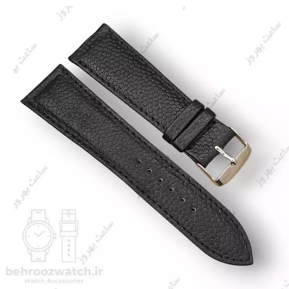 بند ساعت چرم طبیعی PG طرح بوفالو مشکی (سایز 24) — تصویر ۲