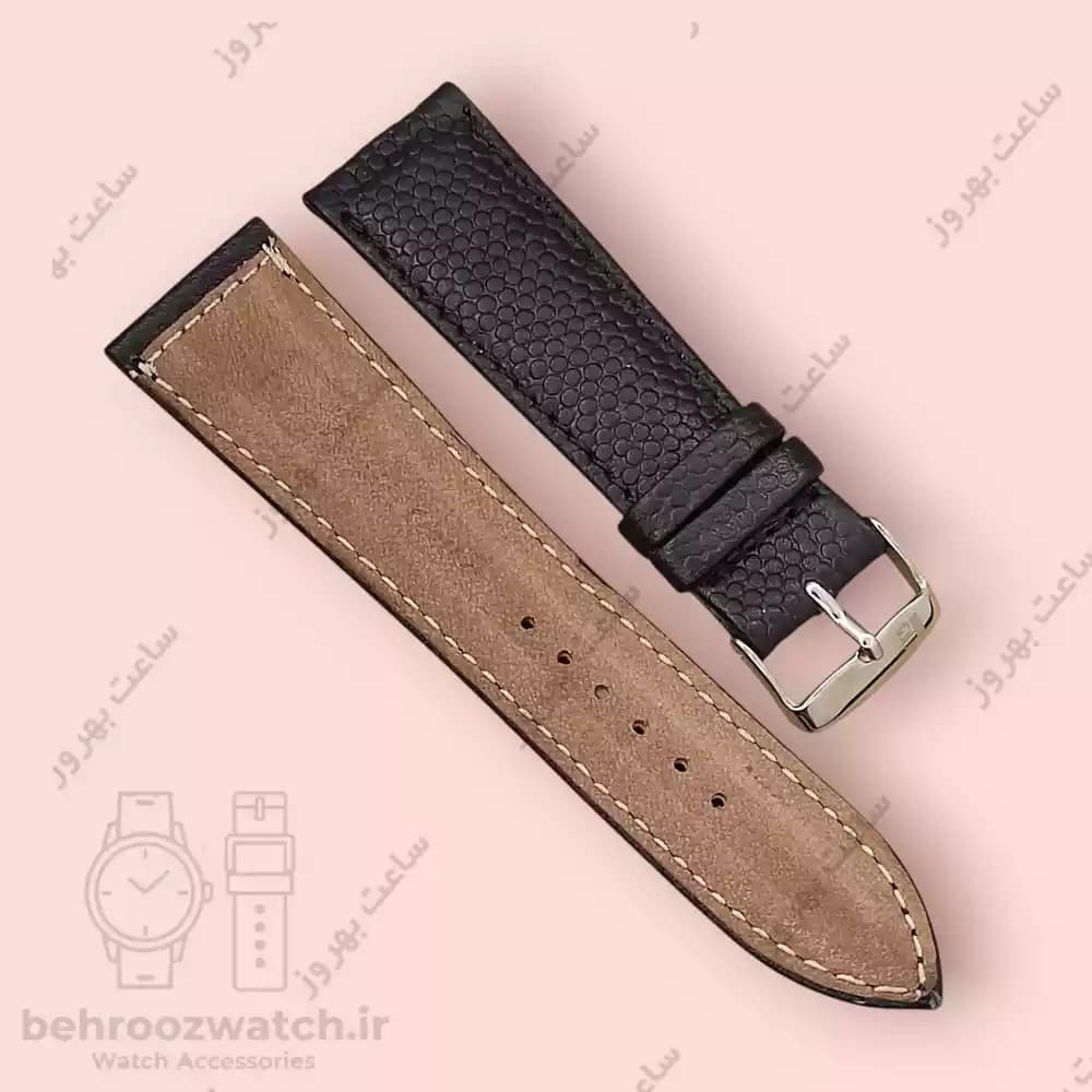 بند ساعت چرم طبیعی PG طرح بوفالو مشکی (سایز 24) — تصویر ۳