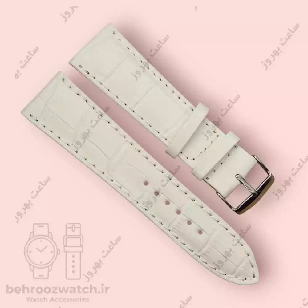 بند ساعت چرم طبیعی PG کروکودیل کرم روشن (سایز 24) — تصویر ۲
