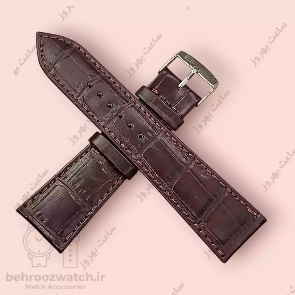بند ساعت چرم طبیعی PG کروکودیل قهوه ای گیلاسی (سایز 24) — تصویر ۴