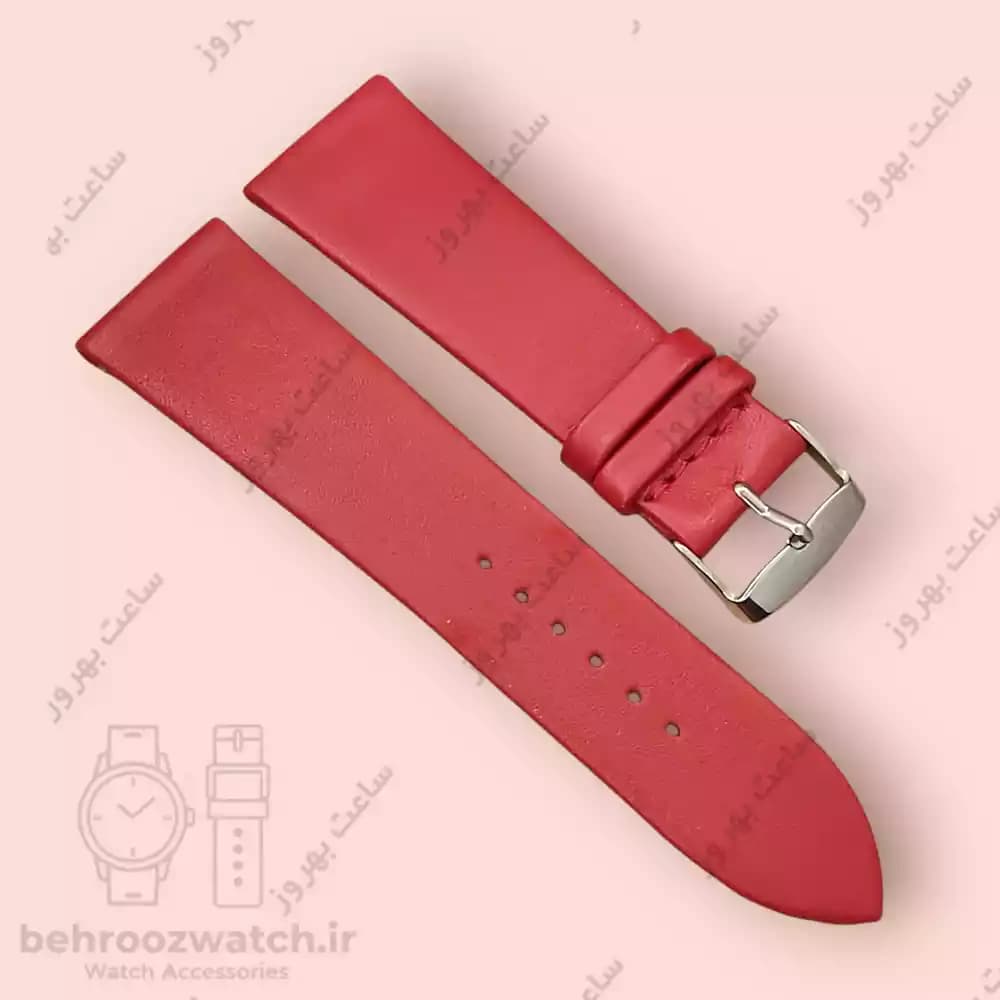 بند ساعت چرم طبیعی PG ساده بدون دوخت قرمز تند (سایز 24) — تصویر ۲