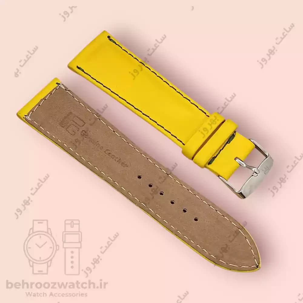 بند ساعت چرم طبیعی PG ساده کهربایی (سایز 24) — تصویر ۳