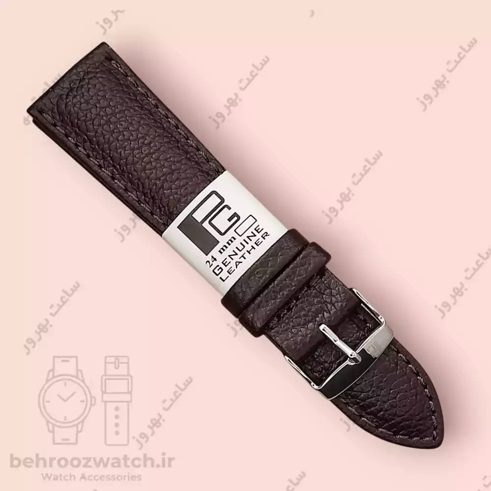 بند ساعت چرم طبیعی PG طرح بوفالو قهوه ای تیره (سایز 24)