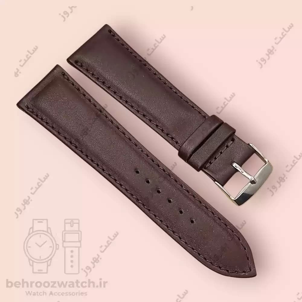 بند ساعت چرم طبیعی PG ساده قهوه ای تیره (سایز 24) — تصویر ۲