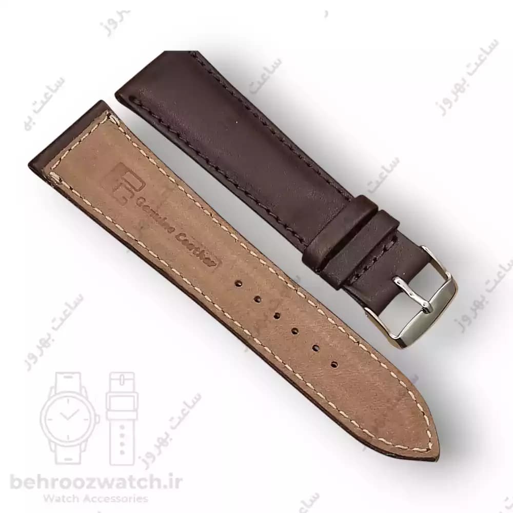 بند ساعت چرم طبیعی PG ساده قهوه ای تیره (سایز 24) — تصویر ۳