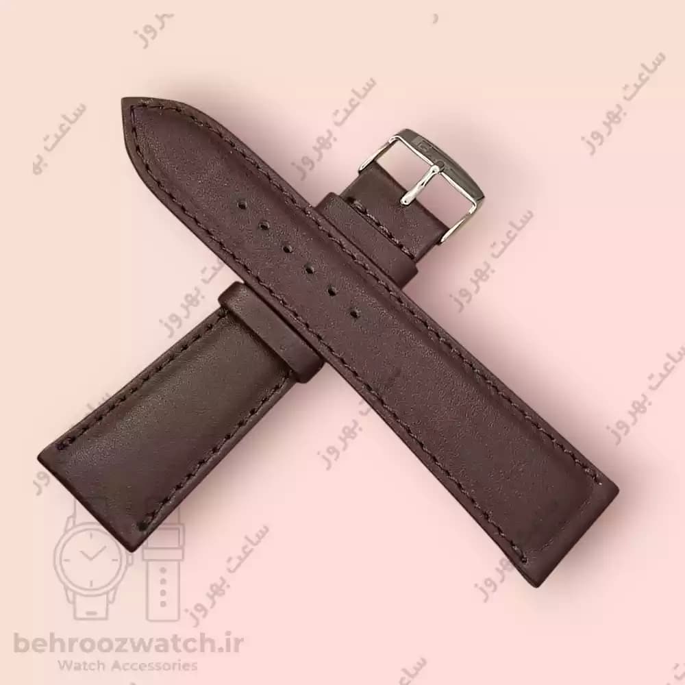 بند ساعت چرم طبیعی PG ساده قهوه ای تیره (سایز 24) — تصویر ۴
