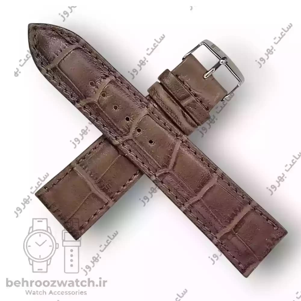 بند ساعت چرم طبیعی PG طرح کروکودیل قهوه ای خاکی (سایز 22) — تصویر ۳