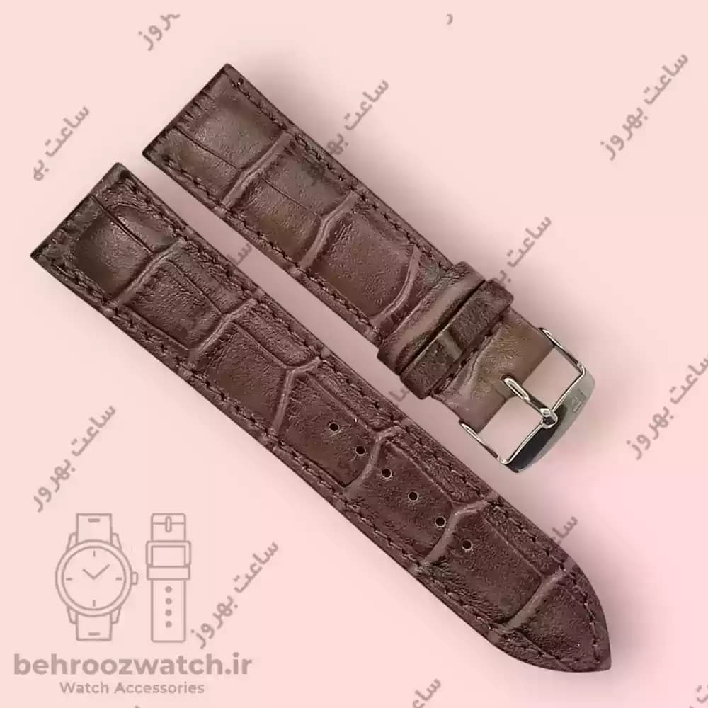 بند ساعت چرم طبیعی PG طرح کروکودیل قهوه ای خاکی (سایز 22) — تصویر ۲