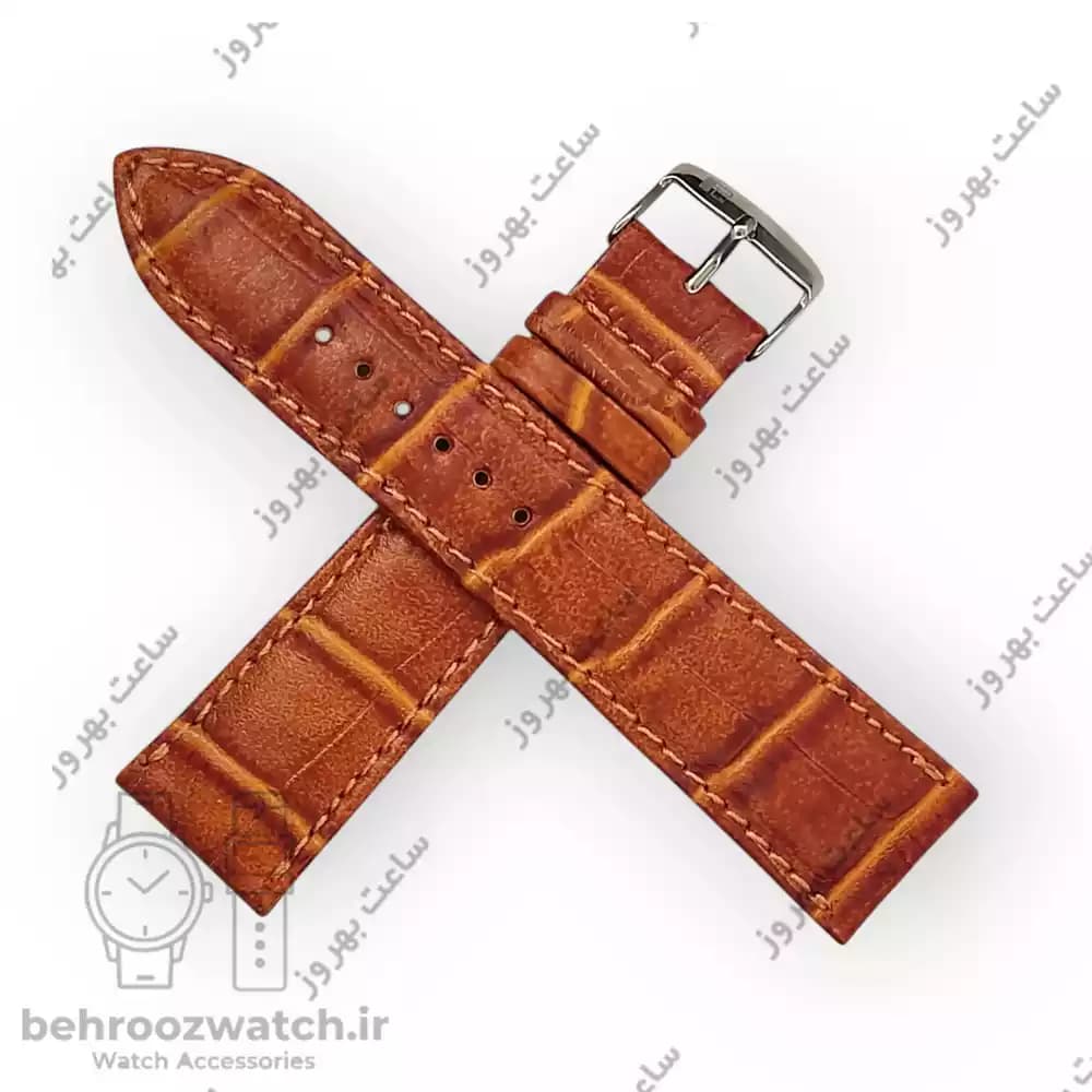 بند ساعت چرم طبیعی PG طرح کروکودیل عسلی پررنگ (سایز 22) — تصویر ۴