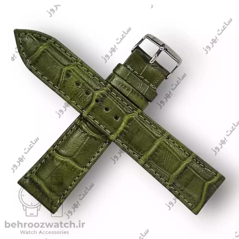 بند ساعت چرم طبیعی PG طرح کروکودیل سبز ارتشی (سایز 22) — تصویر ۳