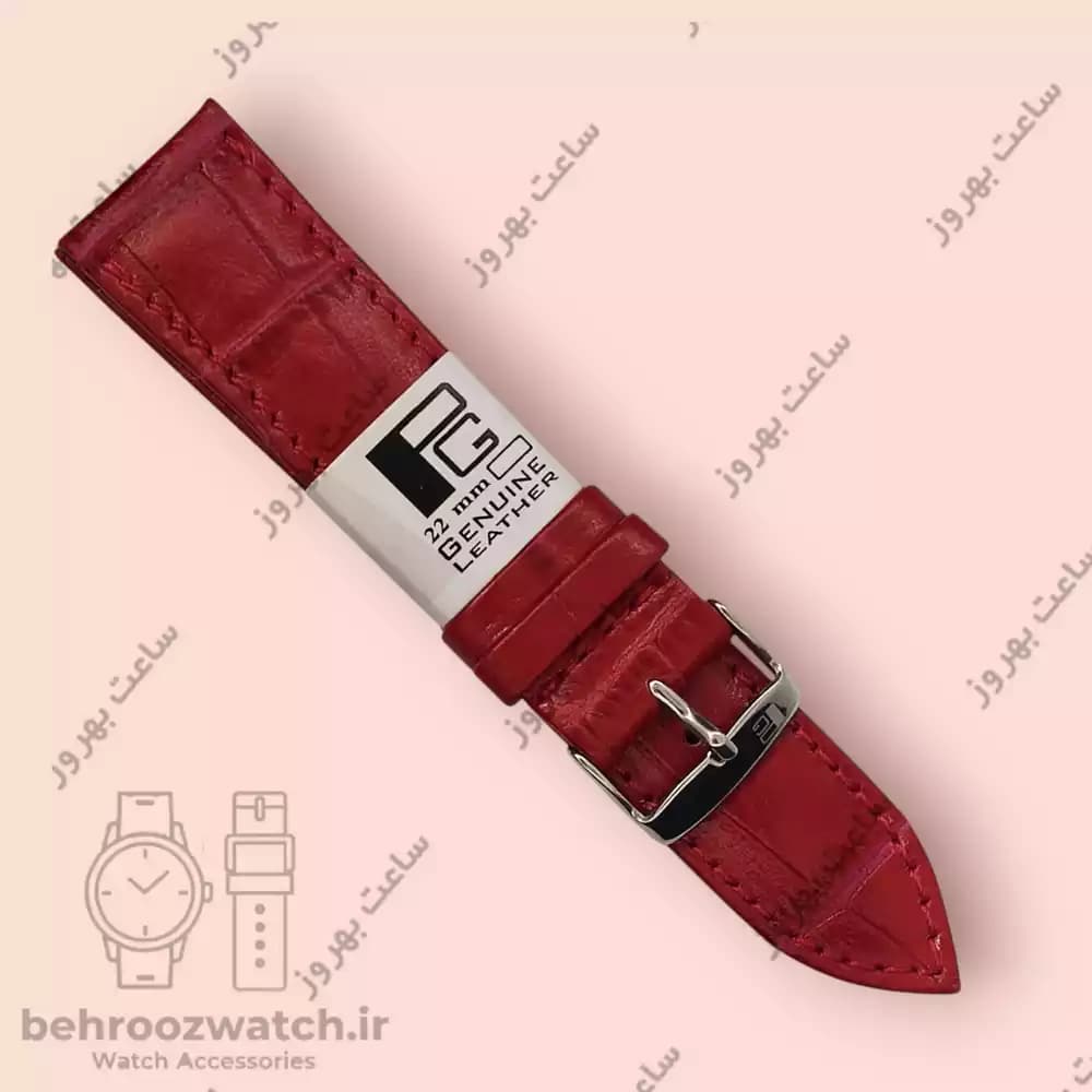 بند ساعت چرم طبیعی PG طرح کروکودیل آلبالویی (سایز 22)
