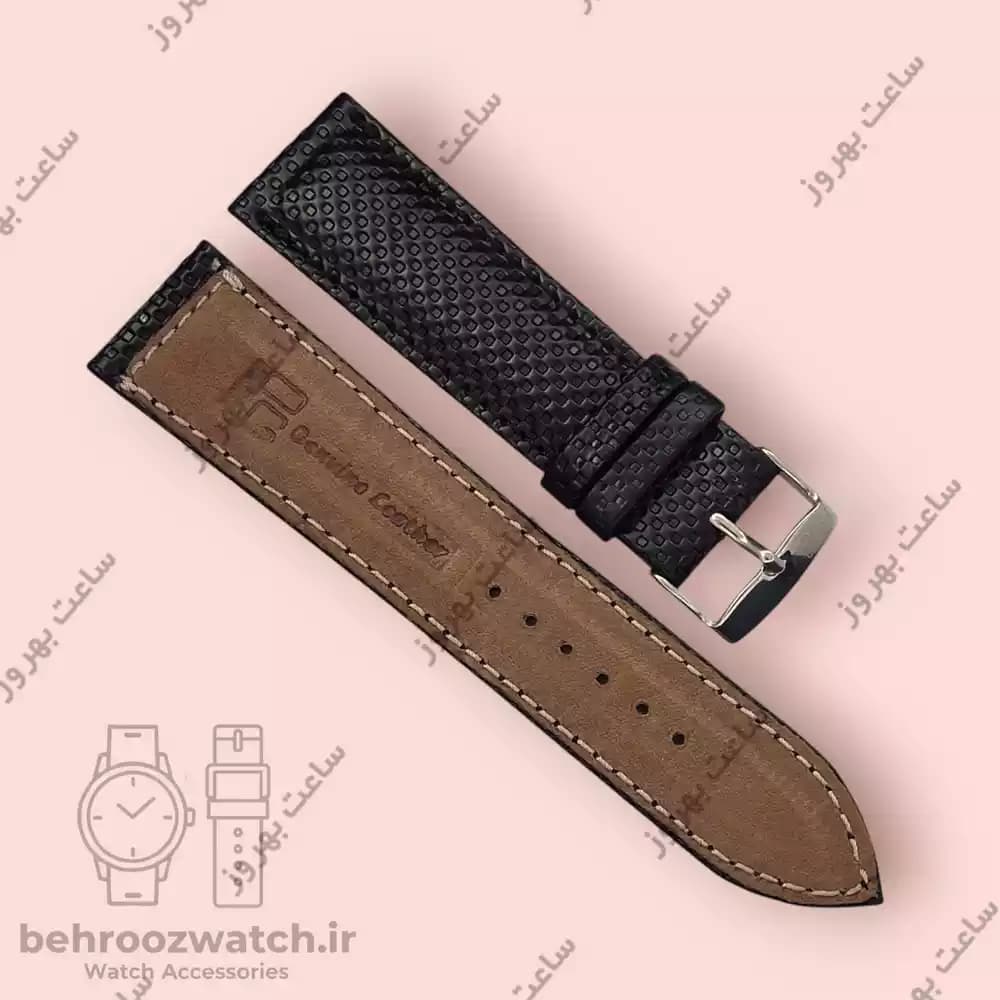 بند ساعت چرم طبیعی PG طرح دات مشکی (سایز 22) — تصویر ۴