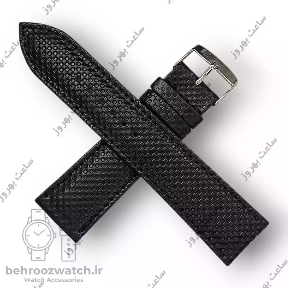بند ساعت چرم طبیعی PG طرح دات مشکی (سایز 22) — تصویر ۳