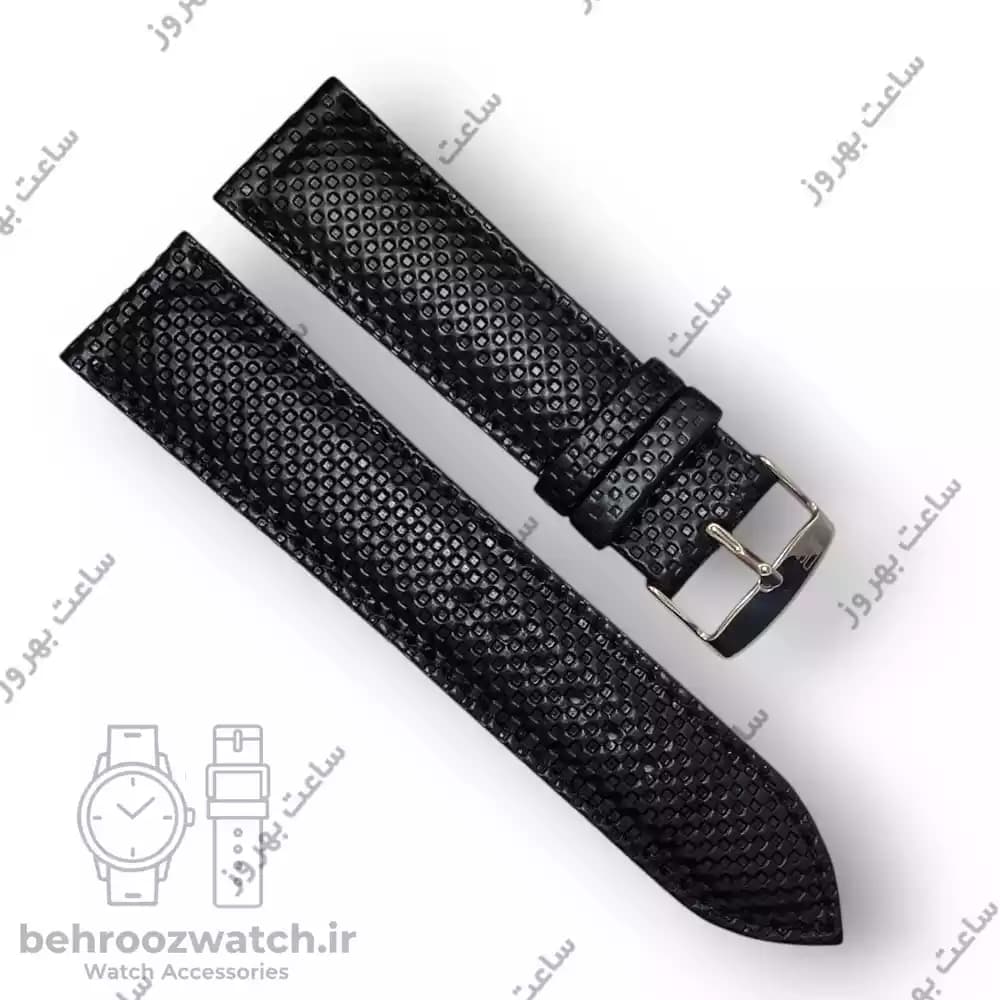 بند ساعت چرم طبیعی PG طرح دات مشکی (سایز 22) — تصویر ۵