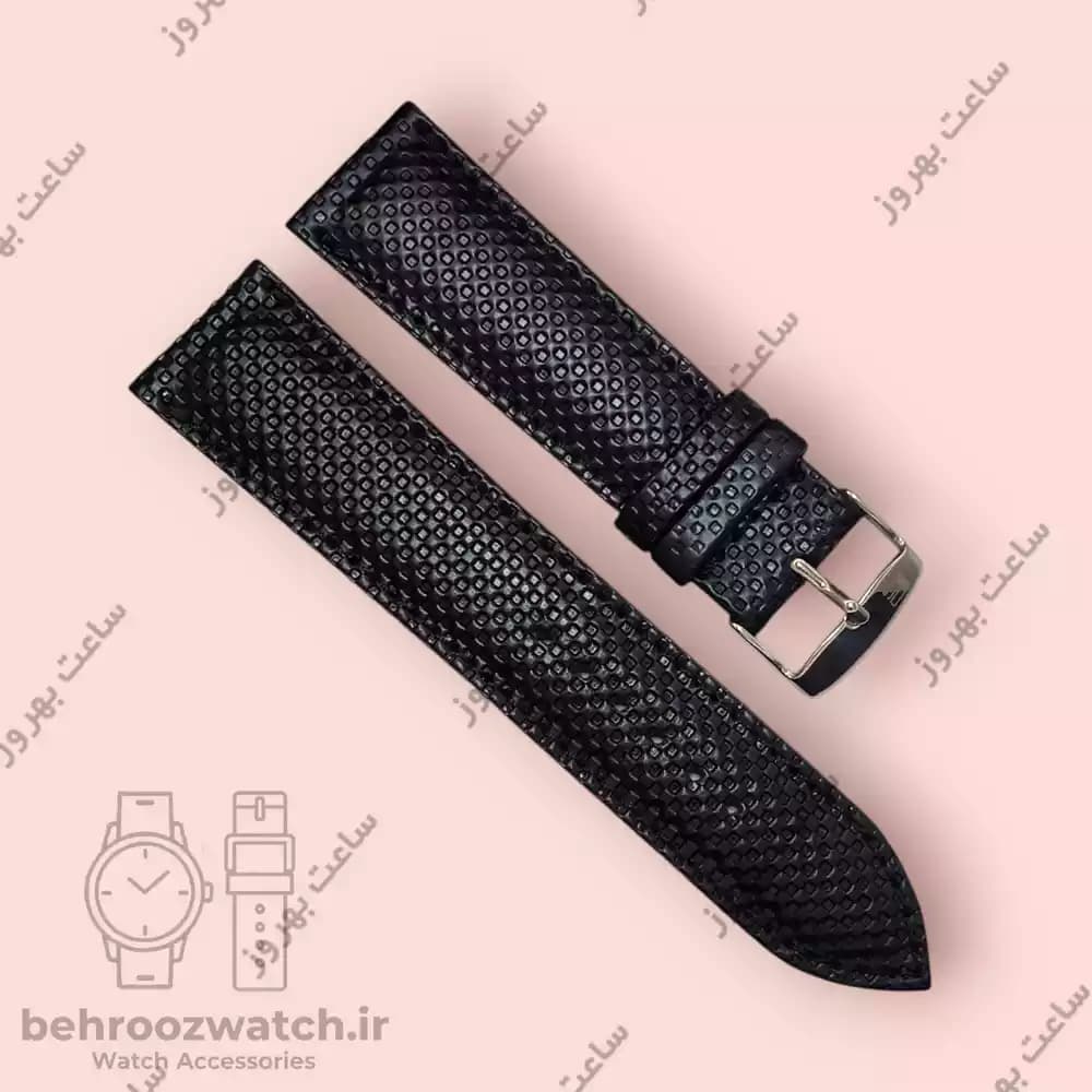 بند ساعت چرم طبیعی PG طرح دات مشکی (سایز 22) — تصویر ۲