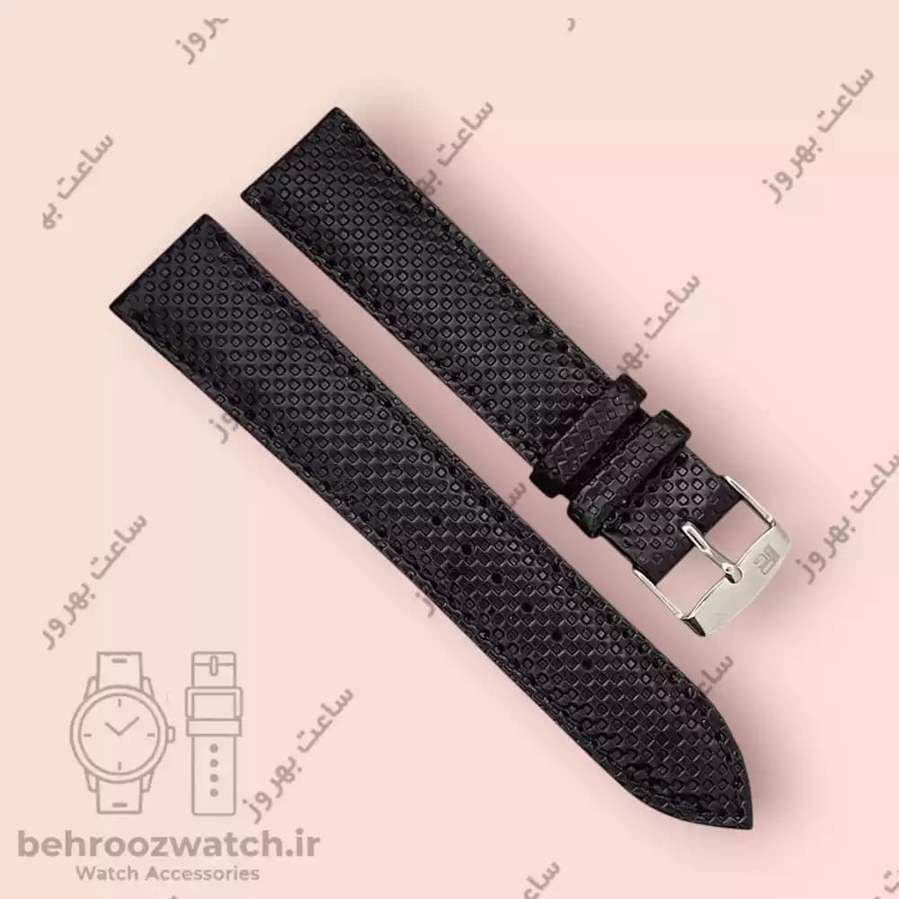 بند ساعت چرم طبیعی PG طرح دات مشکی (سایز 20) — تصویر ۲