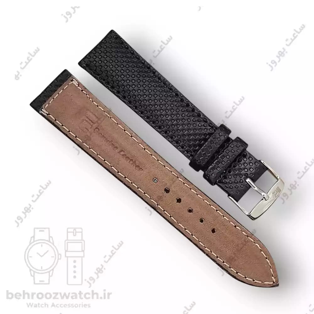 بند ساعت چرم طبیعی PG طرح دات مشکی (سایز 20) — تصویر ۳