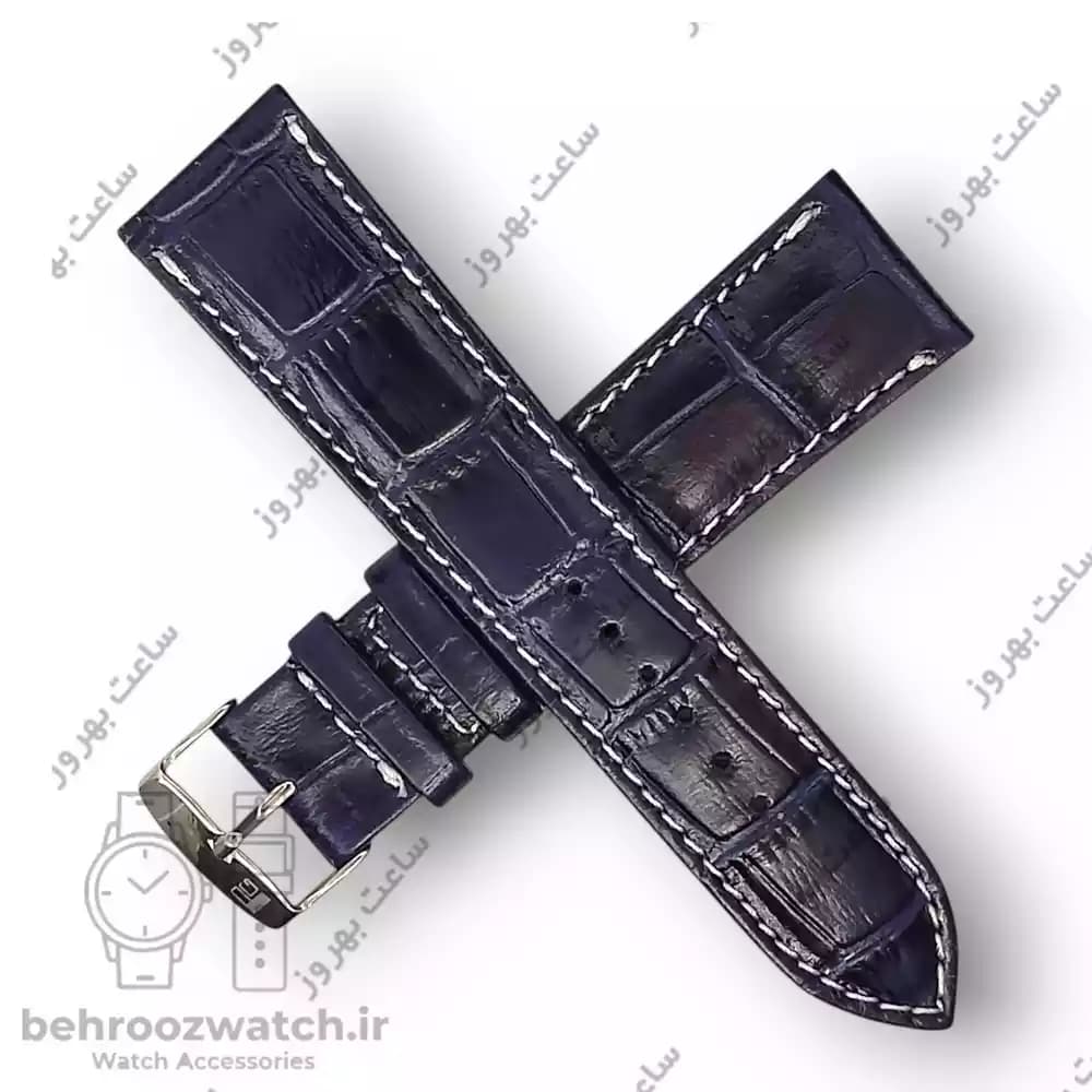 بند ساعت چرم طبیعی PG طرح کروکودیل سرمه ای دوخت سفید (سایز 22) — تصویر ۳