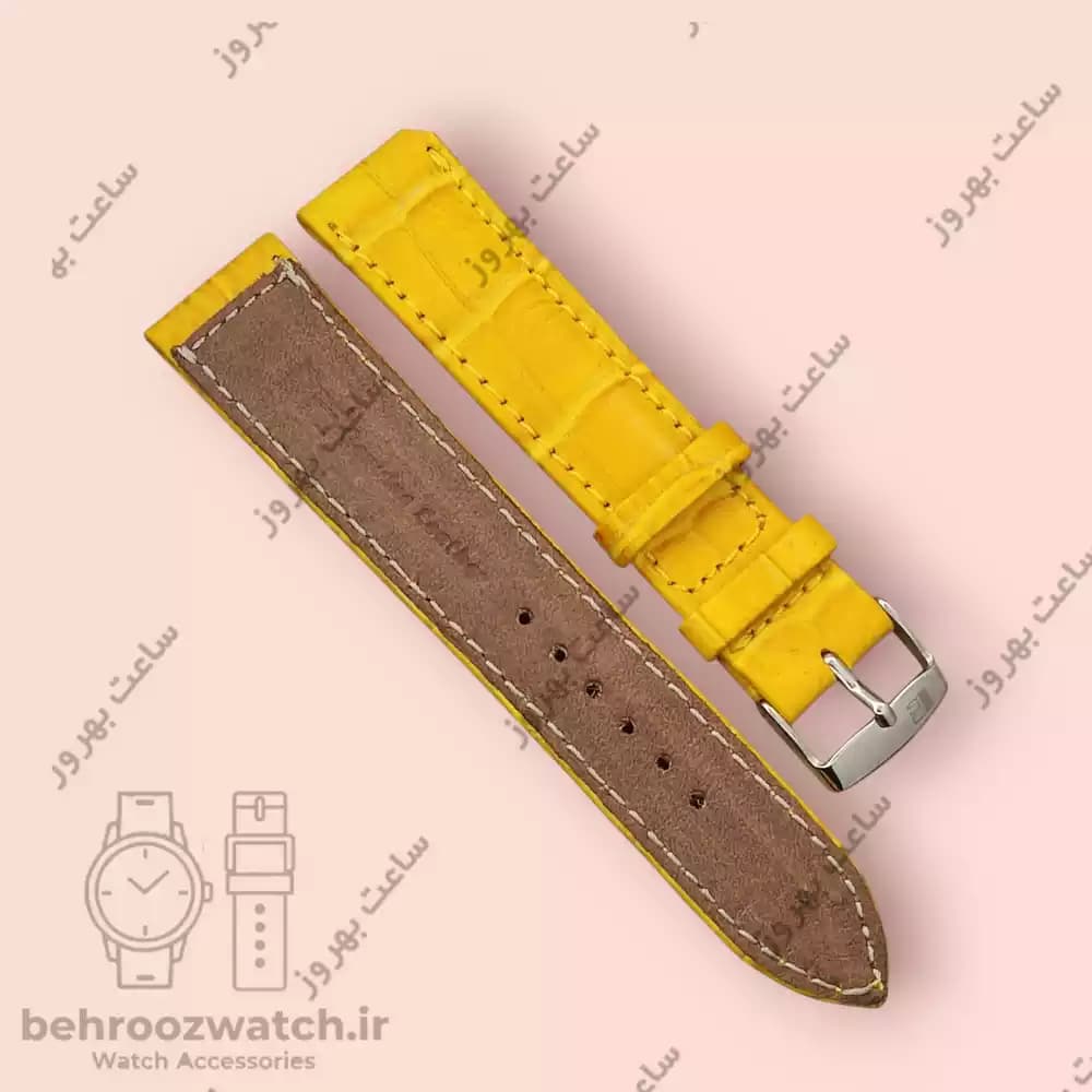 بند ساعت چرم طبیعی PG طرح کروکودیل کهربایی (سایز 20) — تصویر ۳