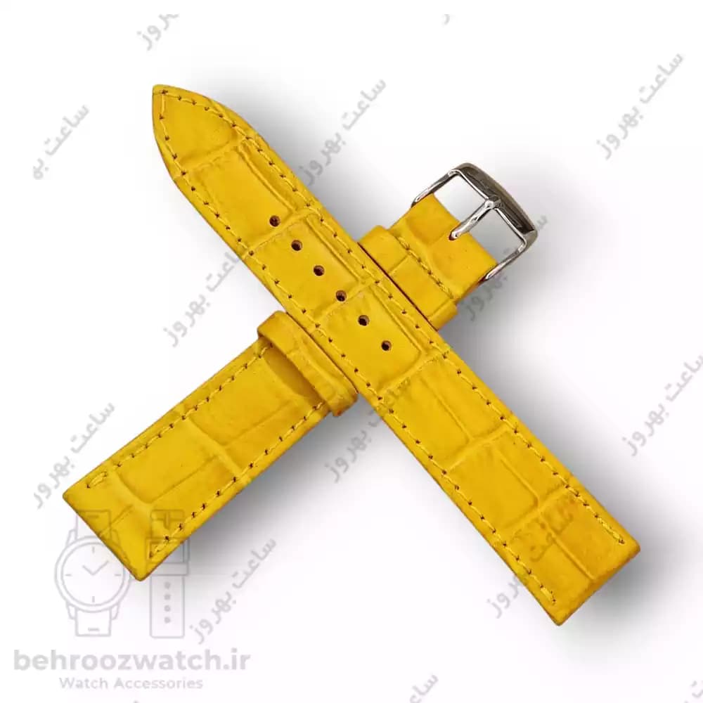 بند ساعت چرم طبیعی PG طرح کروکودیل کهربایی (سایز 20) — تصویر ۴
