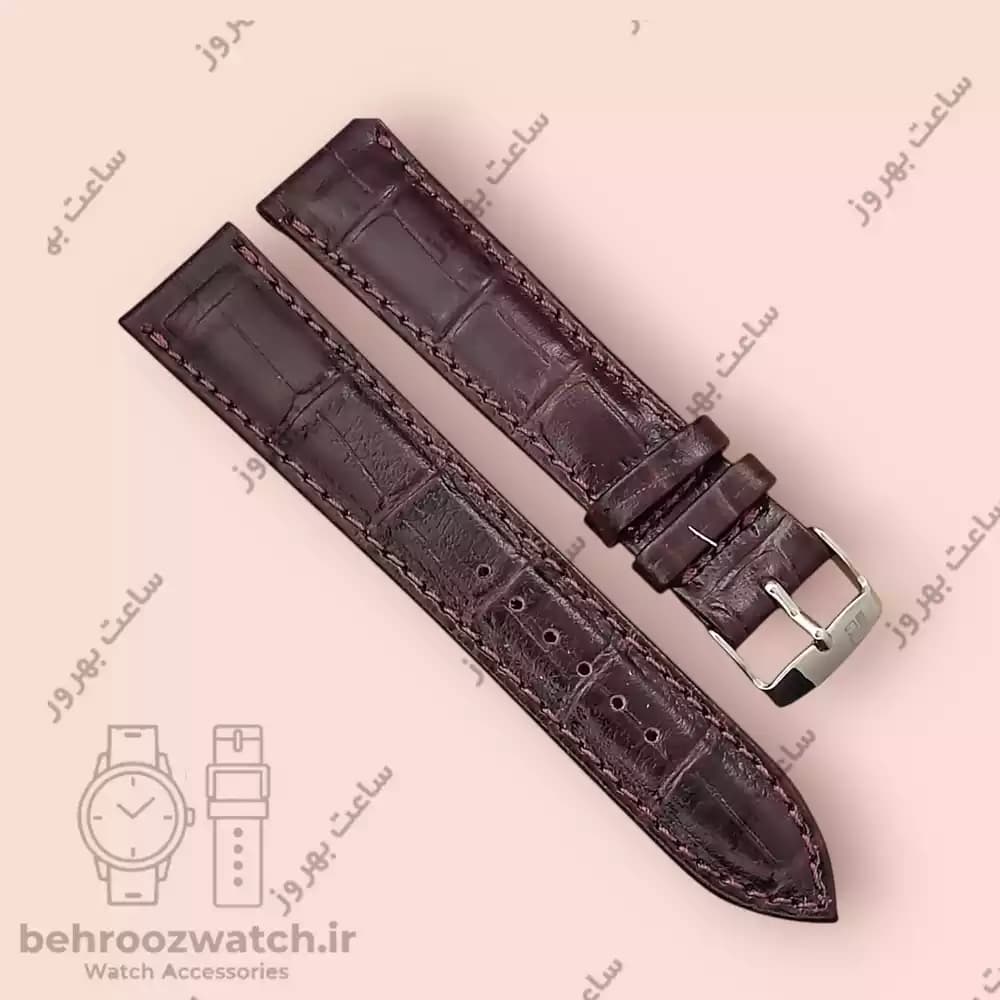 بند ساعت چرم طبیعی PG طرح کروکودیل قهوه ای آلبالویی (سایز 20) — تصویر ۲