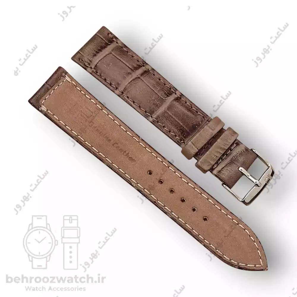 بند ساعت چرم طبیعی PG طرح کروکودیل قهوه ای خاکستری (سایز 20) — تصویر ۳