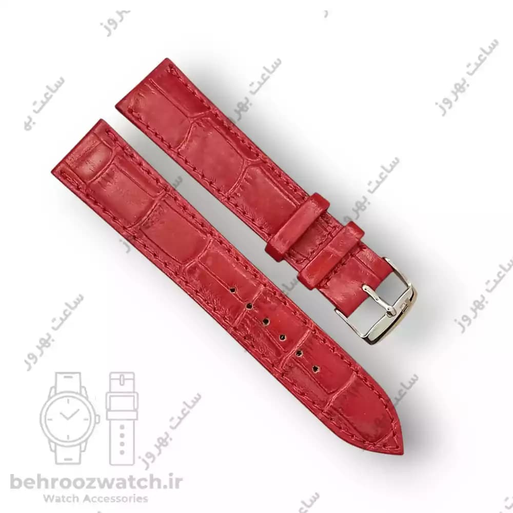 بند ساعت چرم طبیعی PG طرح کروکودیل قرمز تند (سایز 20) — تصویر ۲