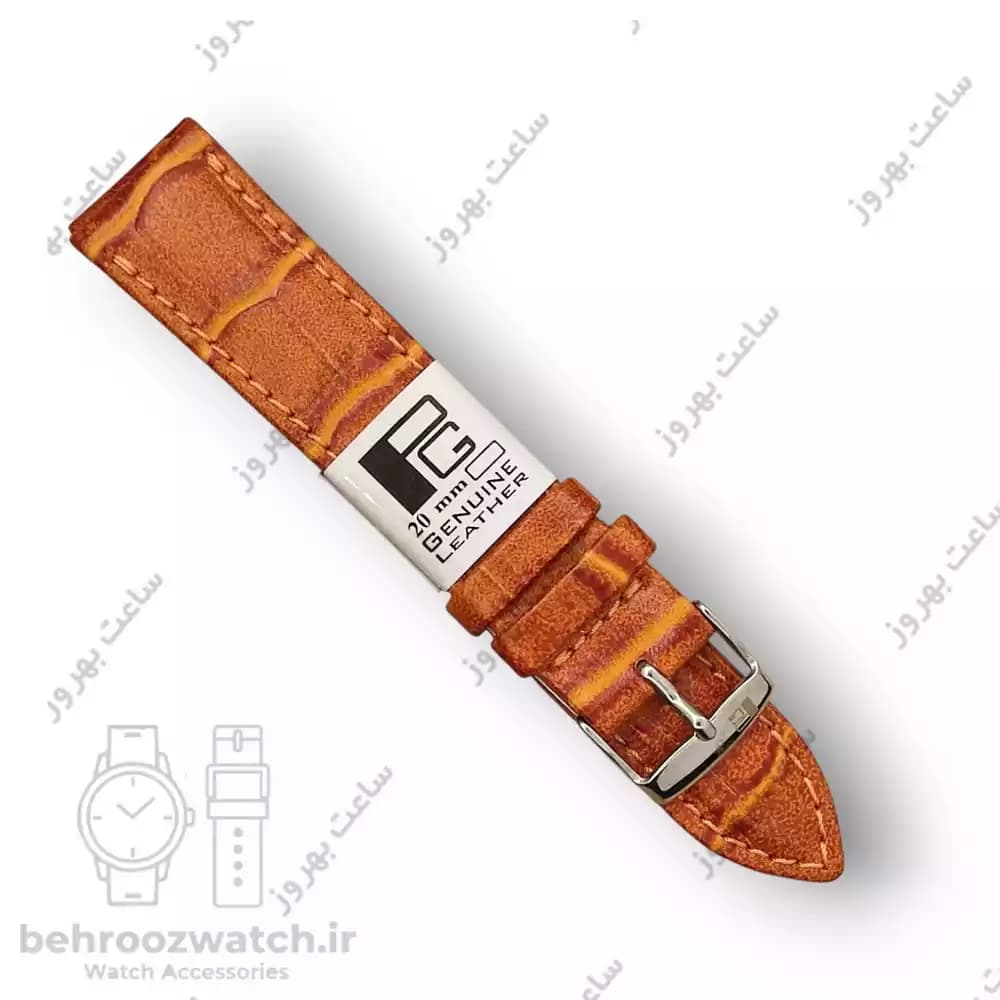 بند ساعت چرم طبیعی PG طرح کروکودیل عسلی پر رنگ (سایز 20)