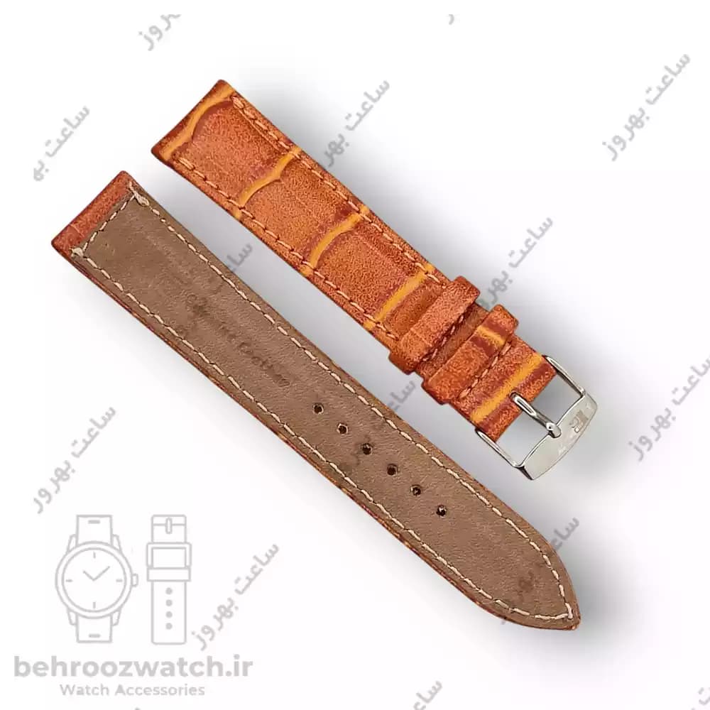 بند ساعت چرم طبیعی PG طرح کروکودیل عسلی پر رنگ (سایز 20) — تصویر ۳