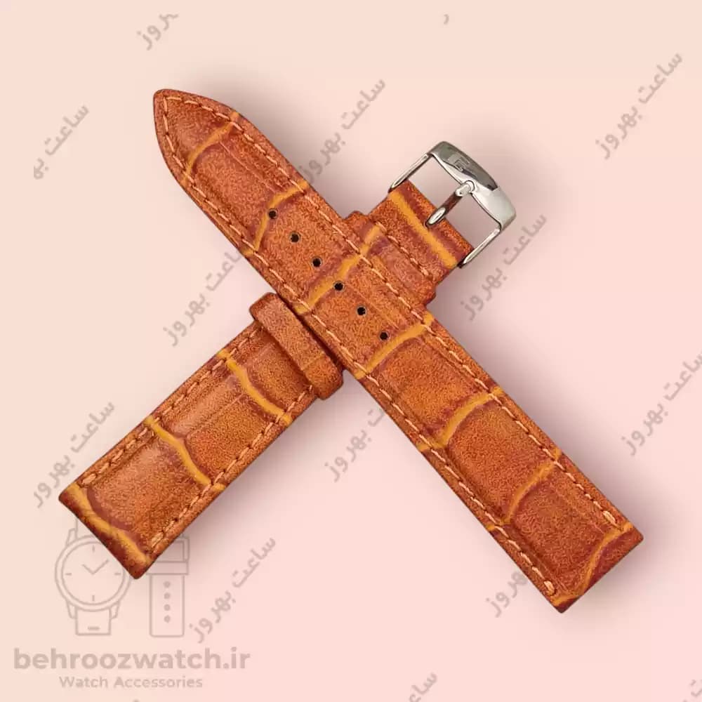 بند ساعت چرم طبیعی PG طرح کروکودیل عسلی پر رنگ (سایز 20) — تصویر ۴