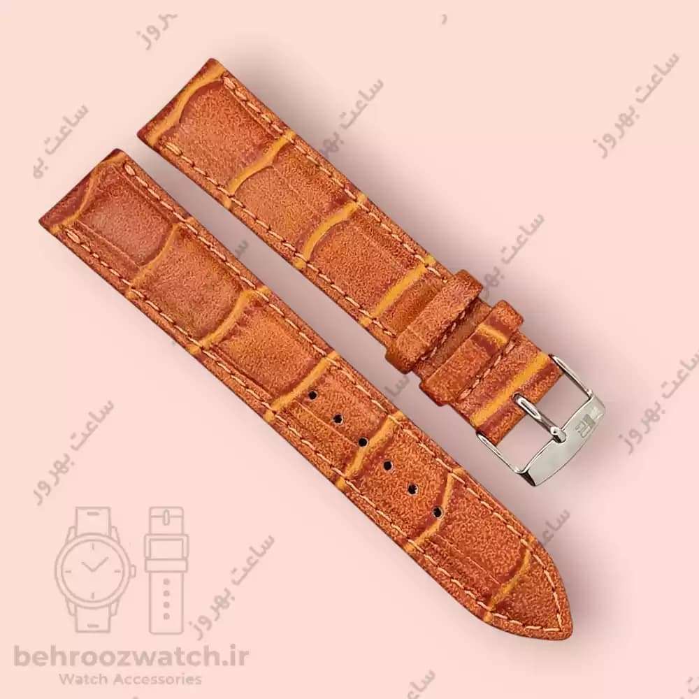 بند ساعت چرم طبیعی PG طرح کروکودیل عسلی پر رنگ (سایز 20) — تصویر ۲