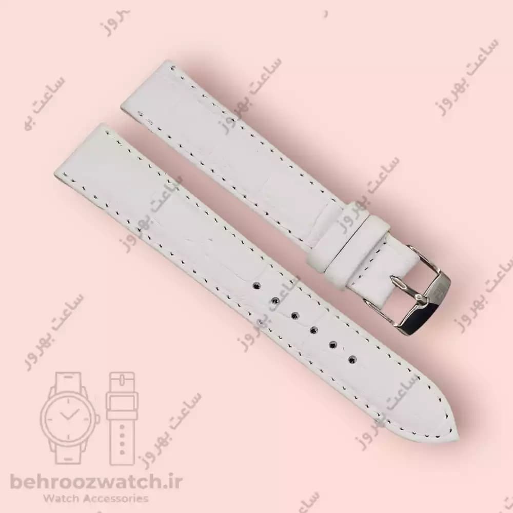 بند ساعت چرم طبیعی PG طرح کروکودیل سفید (سایز ۱۸) — تصویر ۳